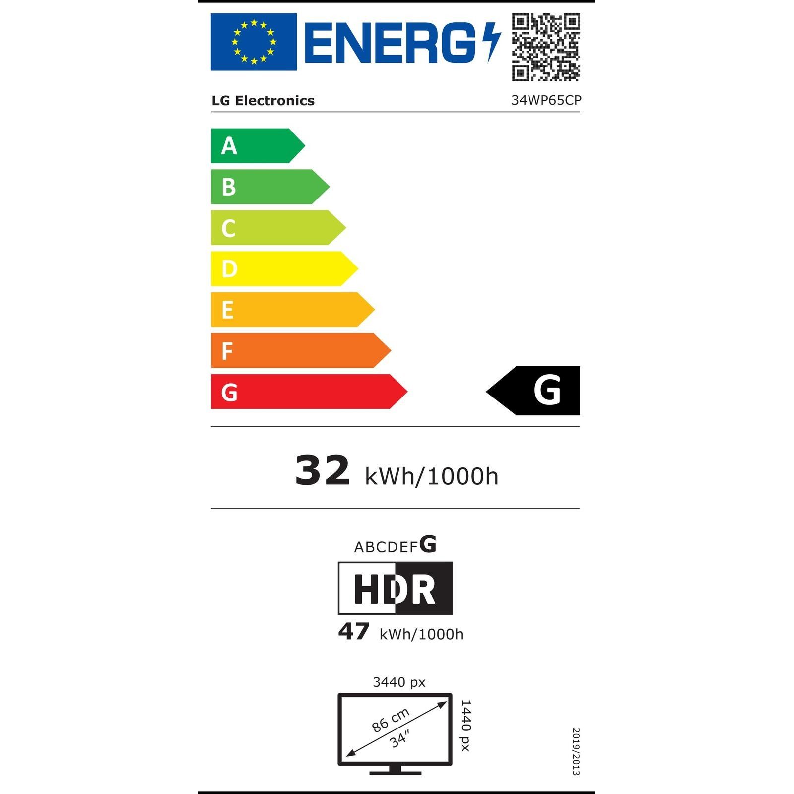 86,6cm/34" (3440x1440) LG UltraWide 34WP65CP-B 21:9 WQHD 5ms 160Hz HDR400 HDMI DP Speaker Black