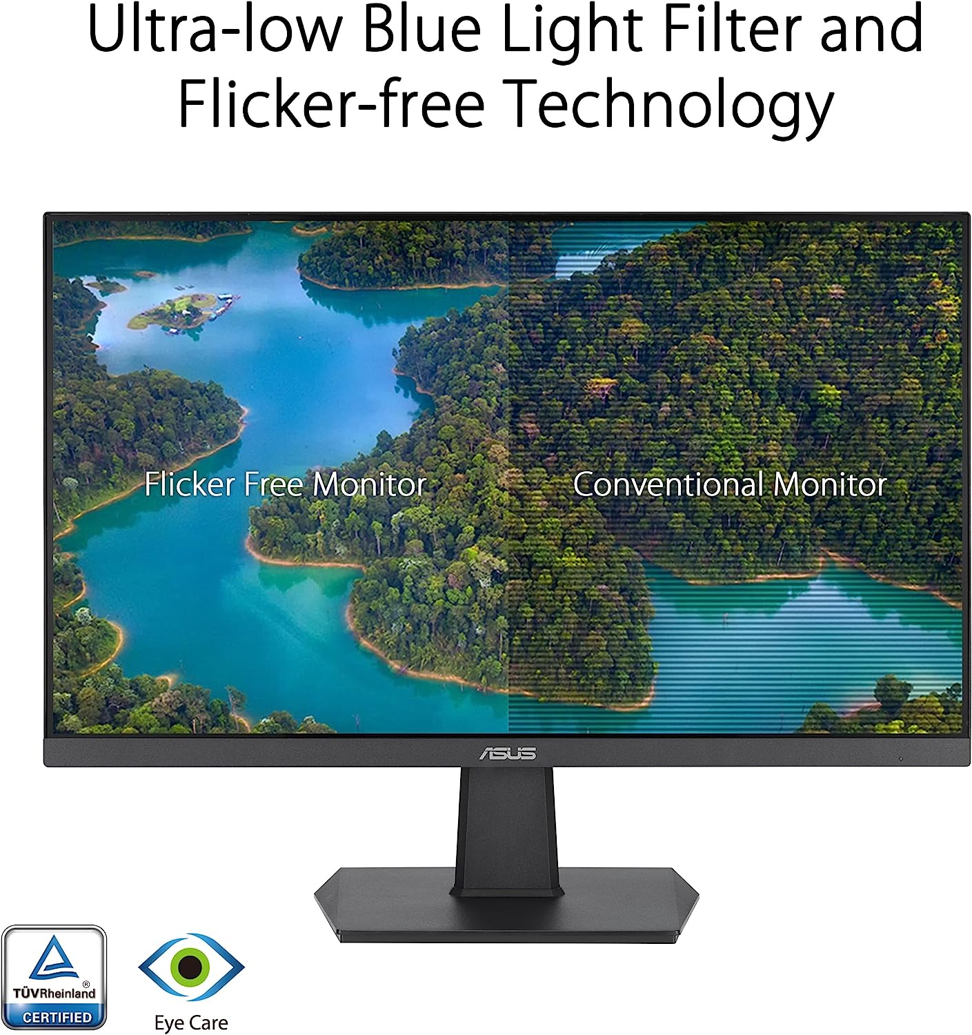 ASUS Eye Care VA24EHF - 24 Zoll Full HD Monitor - Rahmenlos, Flicker-Free, Blaulichtfilter, Adaptive-Sync - 1ms MPRT, 100 Hz, 16:9 IPS Panel, 1920x1080 - HDMI, Schwarz